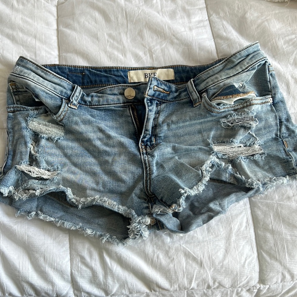 Women’s jeans shorts, size 29, light wash, heavy distressing